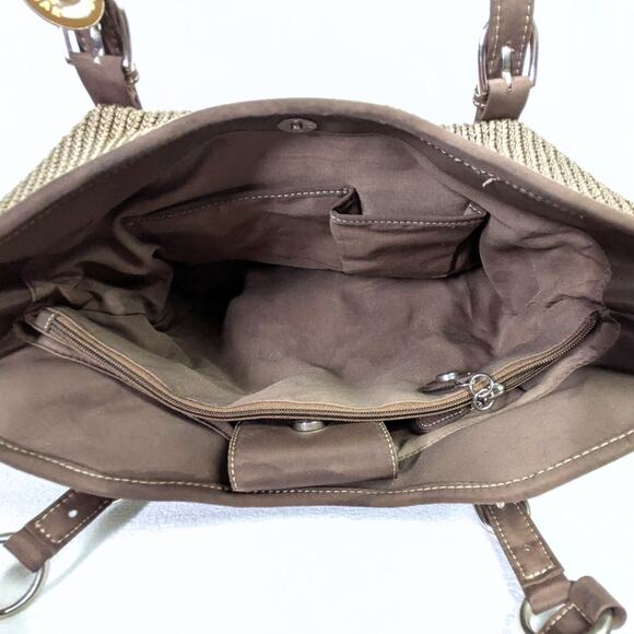 Pre-owned The Sak Crochet Knit Woven Shoulder Bag – Taupe with Brown Trim - Picture 5 of 6